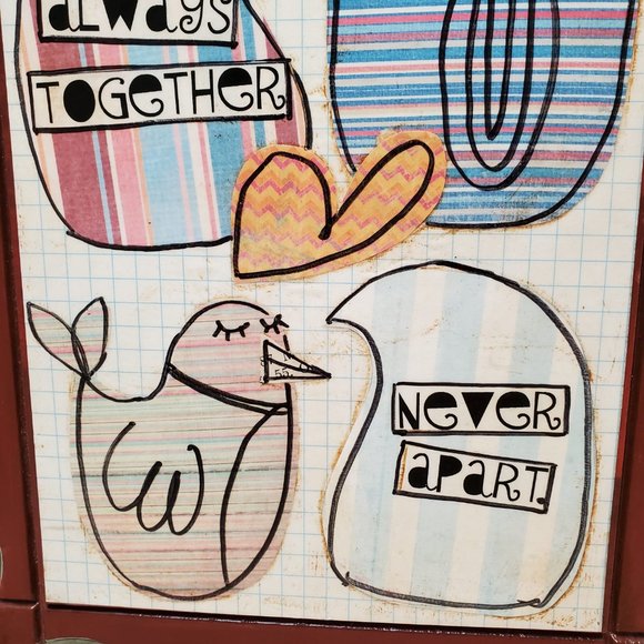 Vintage Wooden Wall Plaque, Birds "Always Together Never Apart" Inspirational - Picture 3 of 6